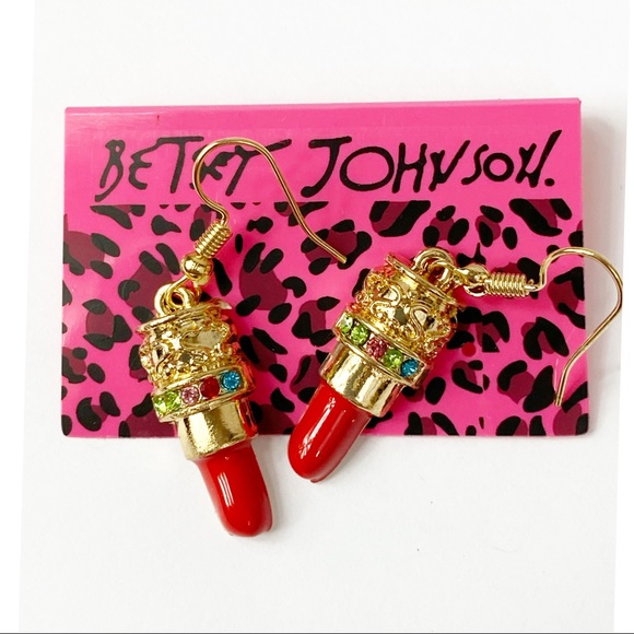 Betsey Johnson Jewelry - BETSEY JOHNSON 💄Red Lipstick Rhinestone Earrings